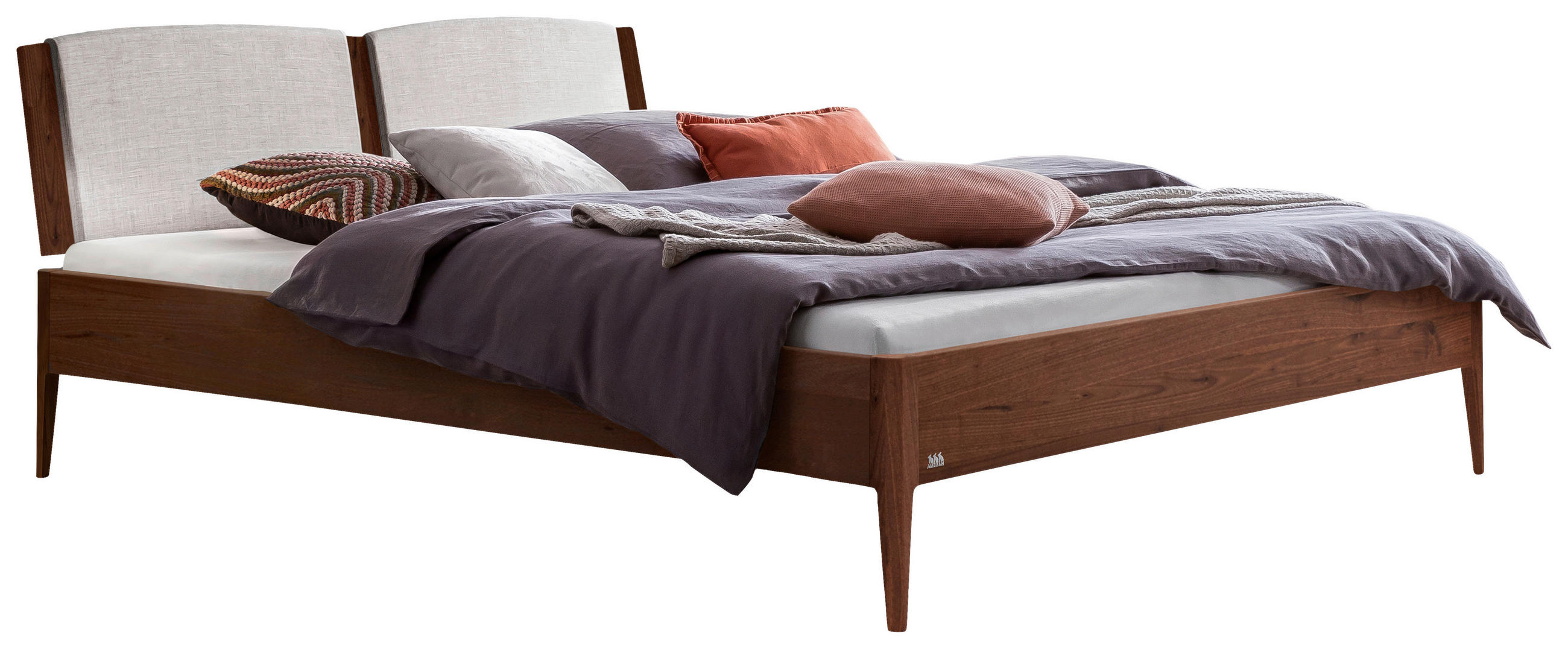 BETT 140/200 cm  Nussbaumfarben, Hellgrau   - Nussbaumfarben/Hellgrau, Konventionell, Holz/Textil (140/200cm) - Hasena