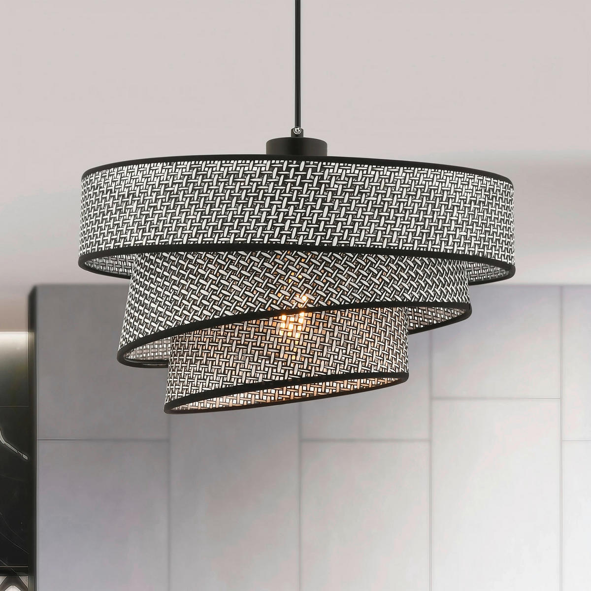 ZÁVĚSNÉ SVÍTIDLO, 40/72 cm  - šedá/černá, Design, kov/textil (40/72cm) - P & B