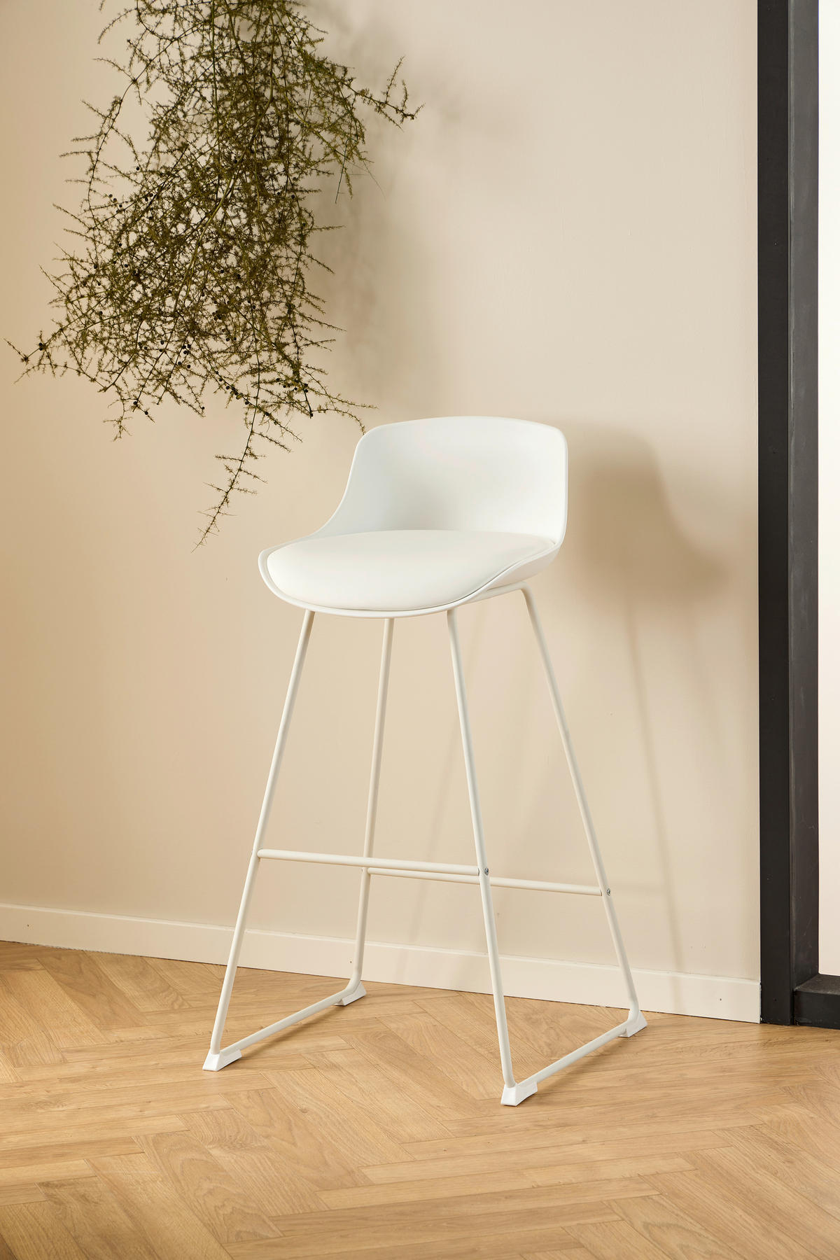 BARHOCKER Lederlook Weiß  - Schwarz/Weiß, Design, Kunststoff/Textil (43/94/49cm) - MID.YOU