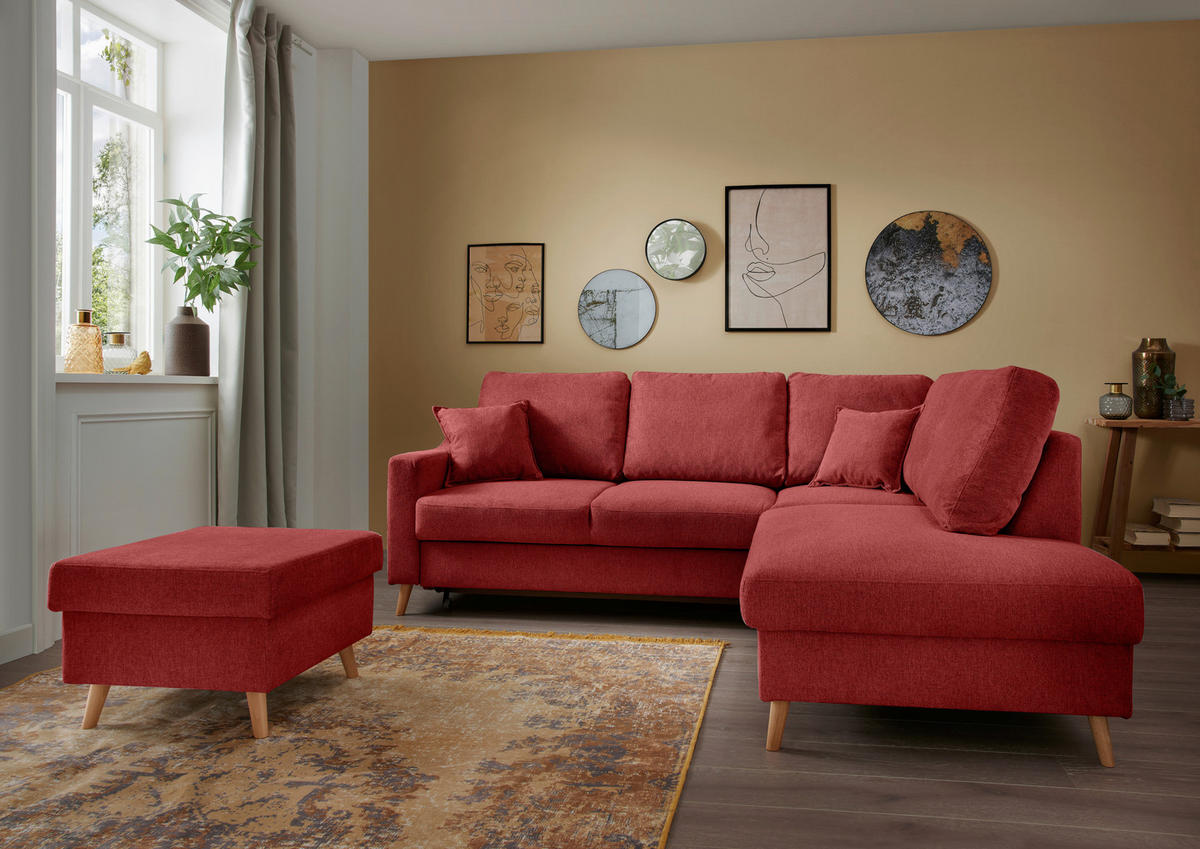 ECKSOFA in Chenille Rot  - Rot/Naturfarben, Modern, Holz/Textil (230/200cm) - Livetastic