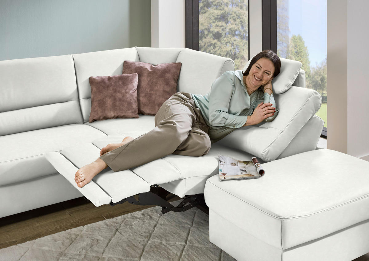 ECKSOFA  in Echtleder Weiß  290/249 cm  - Schwarz/Weiß, KONVENTIONELL, Leder/Metall (290/249cm) - Beldomo Premium