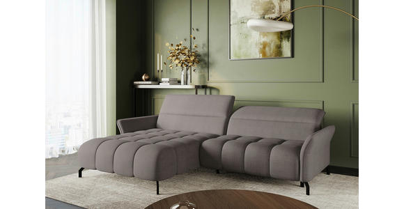 ECKSOFA Taupe Flachgewebe Rücken echt, Kopfteilverstellung, Sitztiefenverstellung  - Taupe/Schwarz, KONVENTIONELL, Textil/Metall (175/272cm) - Carryhome