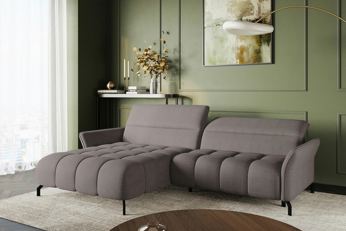 ECKSOFA Taupe Flachgewebe Rücken echt, Kopfteilverstellung, Sitztiefenverstellung  - Taupe/Schwarz, KONVENTIONELL, Textil/Metall (175/272cm) - Carryhome