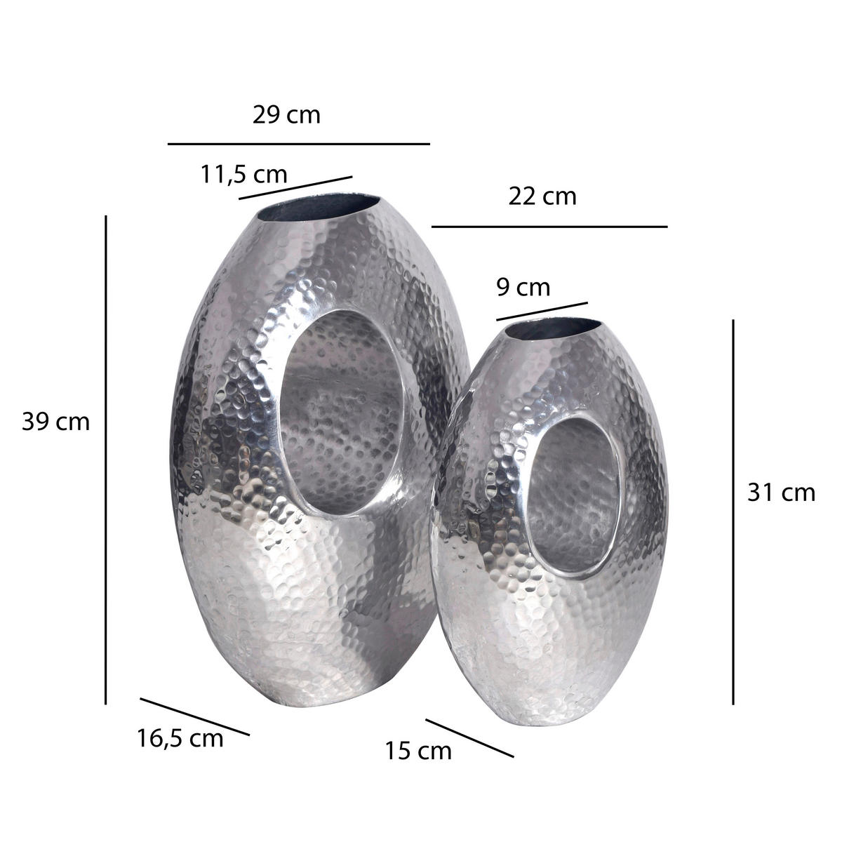 VASE 39 / 31 cm  - Silberfarben, Design, Metall (29/39/16,5cm) - Livetastic