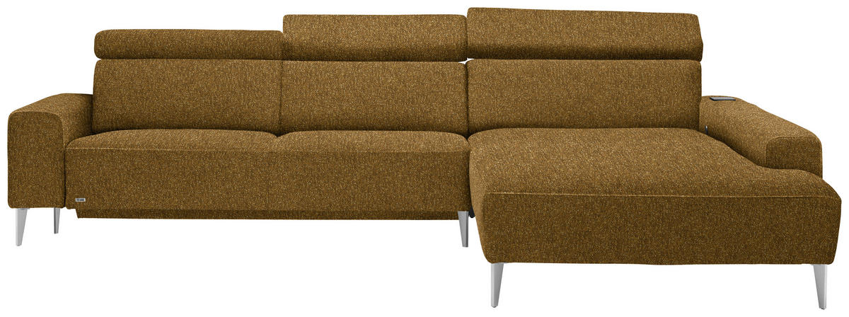ECKSOFA  in Mikrovelours Senfgelb  308/205 cm  - Senfgelb/Alufarben, Design, Textil (308/205cm) - Sedda