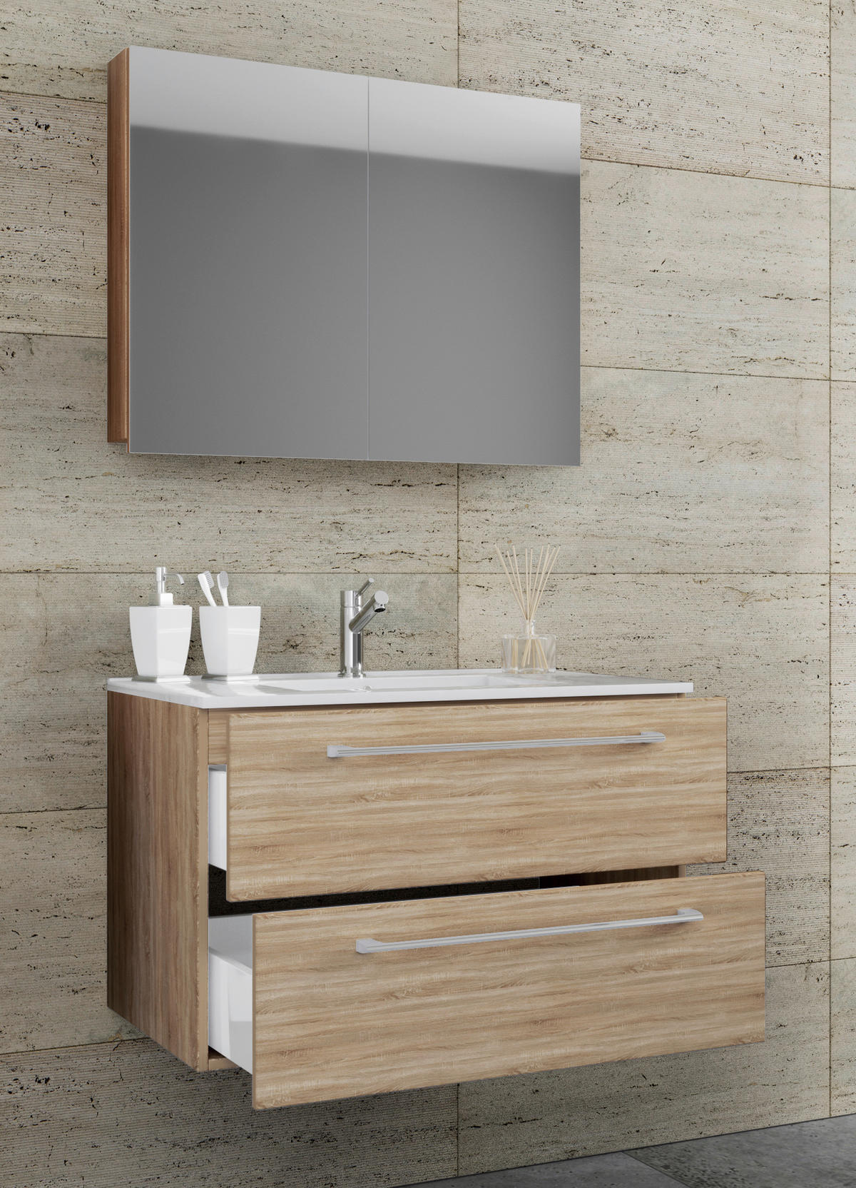 BADEZIMMER 3-teilig  in 80 cm  - Weiss/Alufarben, Modern, Keramik/Holzwerkstoff (80cm) - MID.YOU