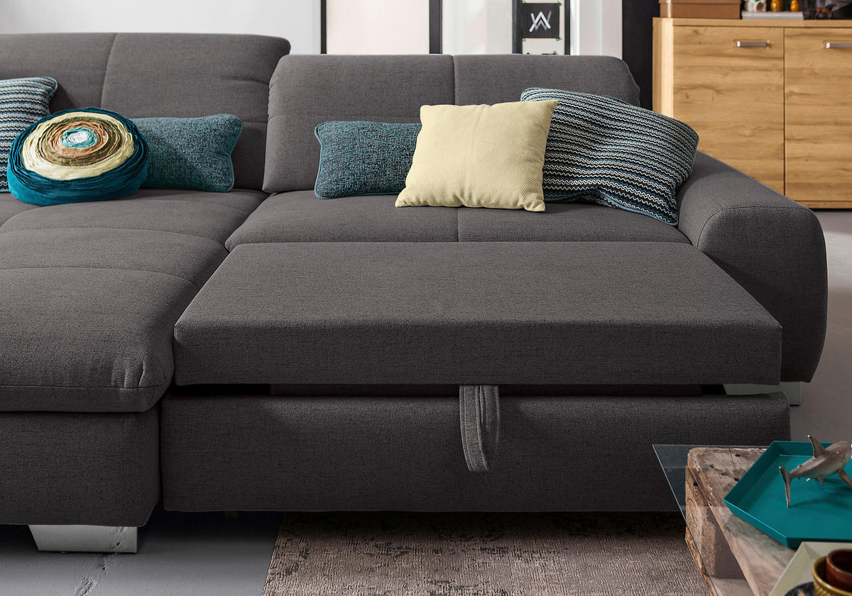 ECKSOFA Dunkelgrau Flachgewebe  - Chromfarben/Dunkelgrau, Design, Textil/Metall (198/276cm) - SetOne by Musterring