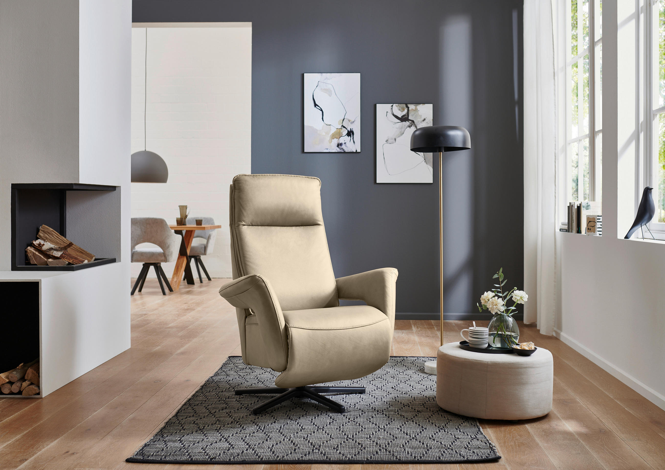 RELAXSESSEL in Leder Hellbraun  - Hellbraun/Schwarz, Design, Leder/Metall (83/112/87-174cm) - Valdera