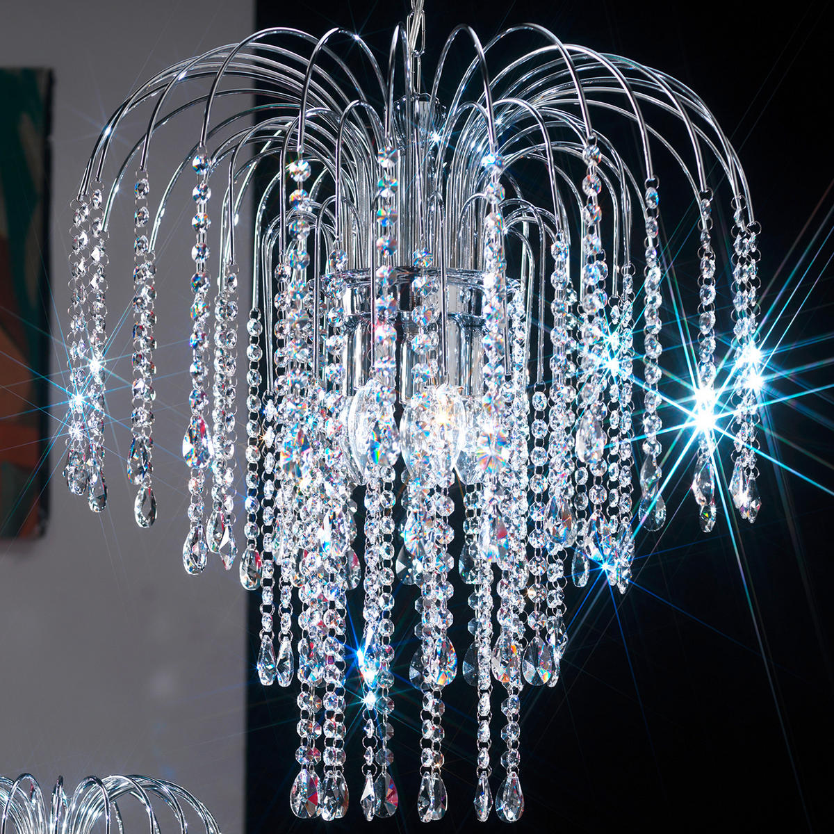 KRISTALL-HÄNGELEUCHTE 50/110 cm   - Chromfarben, KONVENTIONELL, Glas/Metall (50/110cm)