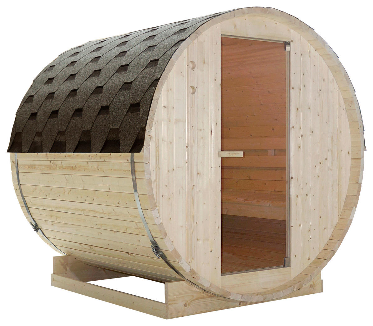 SAUNAFASS für 4 Personen Tromsö L  - Fichtefarben, KONVENTIONELL, Glas/Holz (189/180/191,5cm) - Sanotechnik