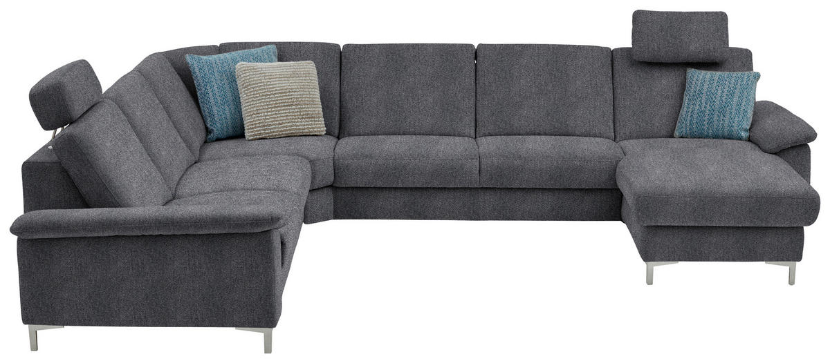 WOHNLANDSCHAFT in Chenille Dunkelgrau  - Dunkelgrau/Alufarben, Design, Textil/Metall (265/333/170cm) - Dieter Knoll