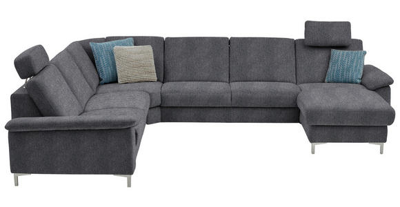 WOHNLANDSCHAFT in Chenille Dunkelgrau  - Dunkelgrau/Alufarben, Design, Textil/Metall (265/333/170cm) - Dieter Knoll