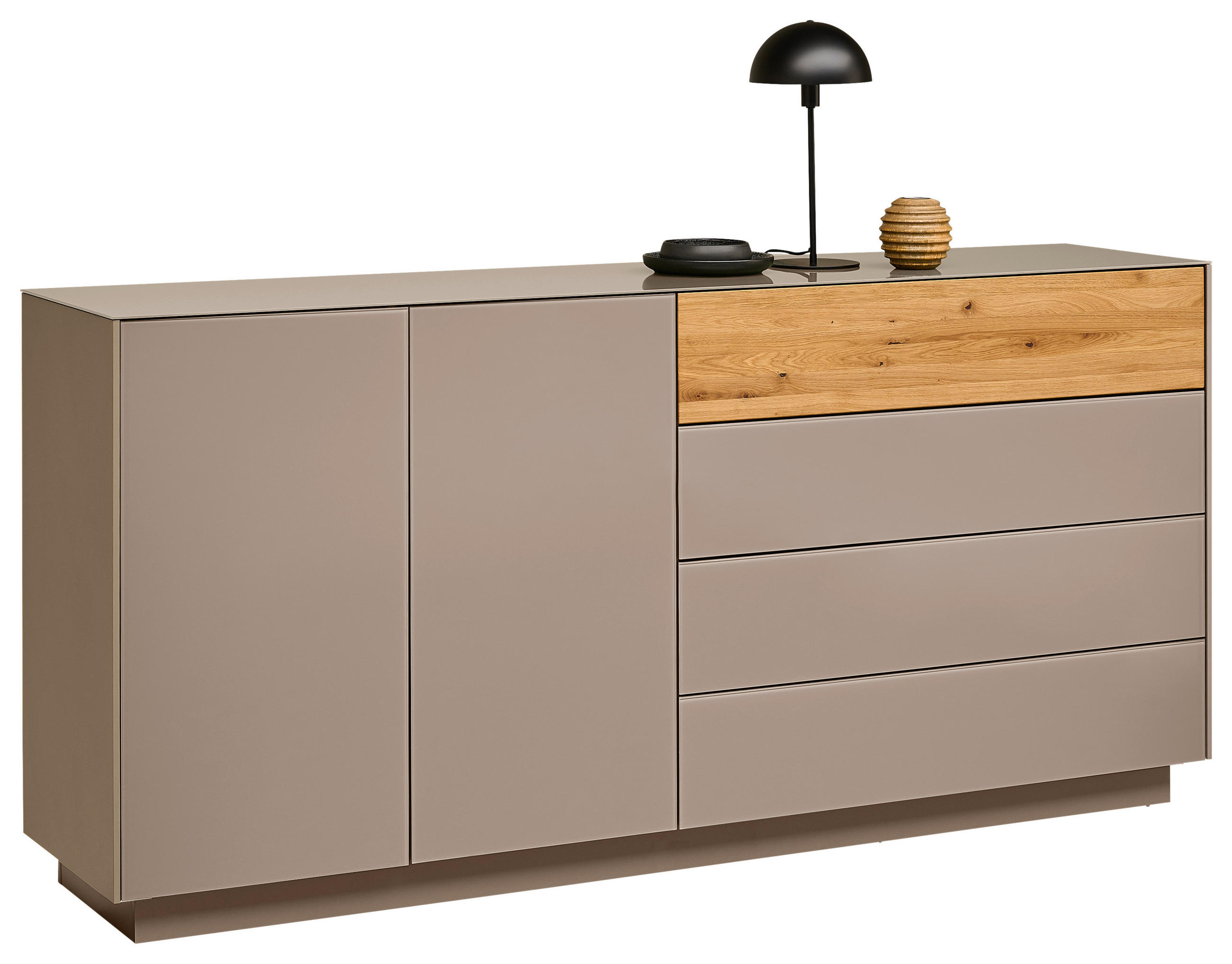 SIDEBOARD Eichefarben, Taupe  189/90/42 cm  - Taupe/Eichefarben, Design, Glas/Holz (189/90/42cm) - Novel