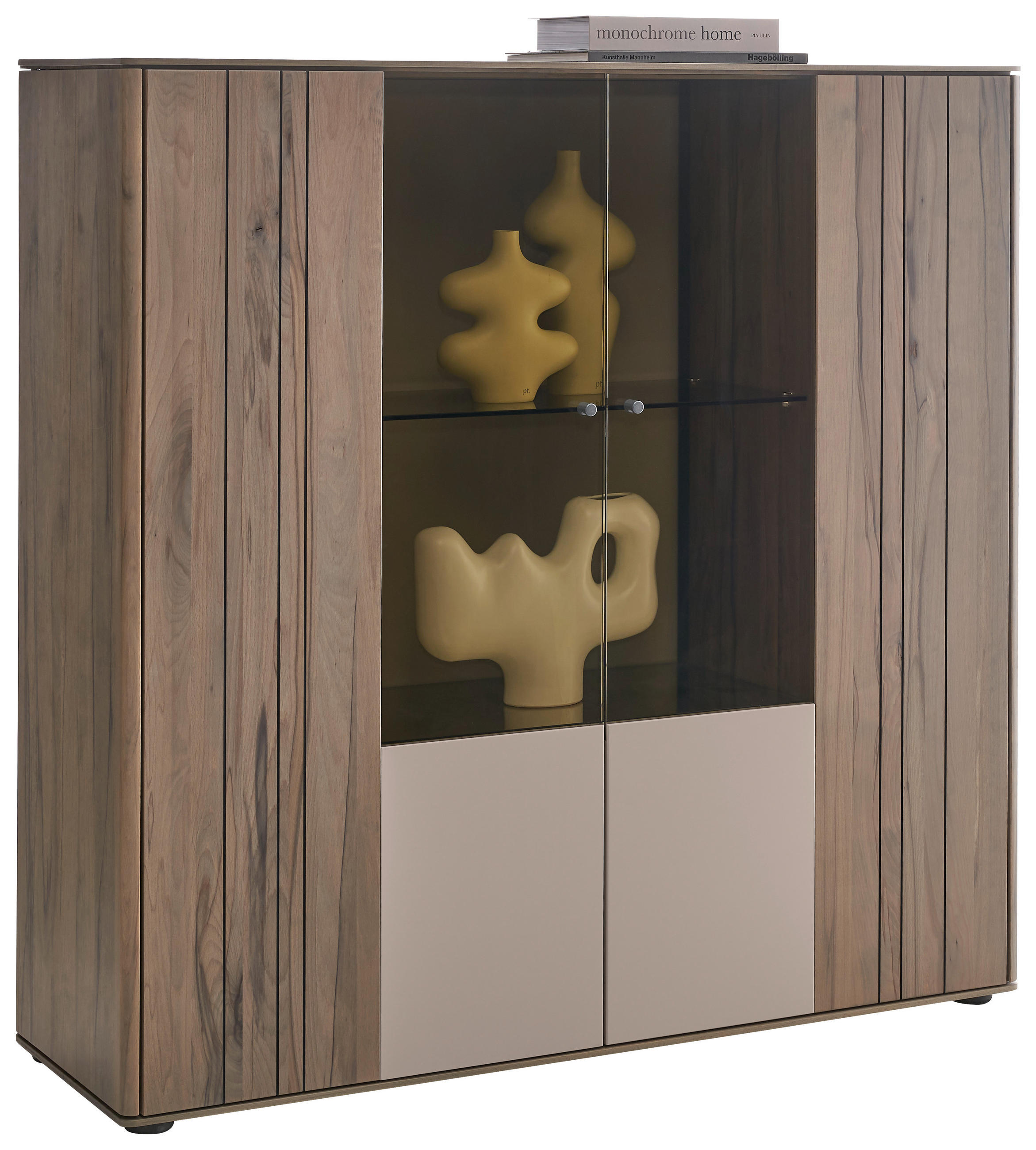 HIGHBOARD Buchefarben, Sandfarben  120/119/41 cm  - Sandfarben/Buchefarben, Design, Glas/Holz (120/119/41cm) - Johann Jakob
