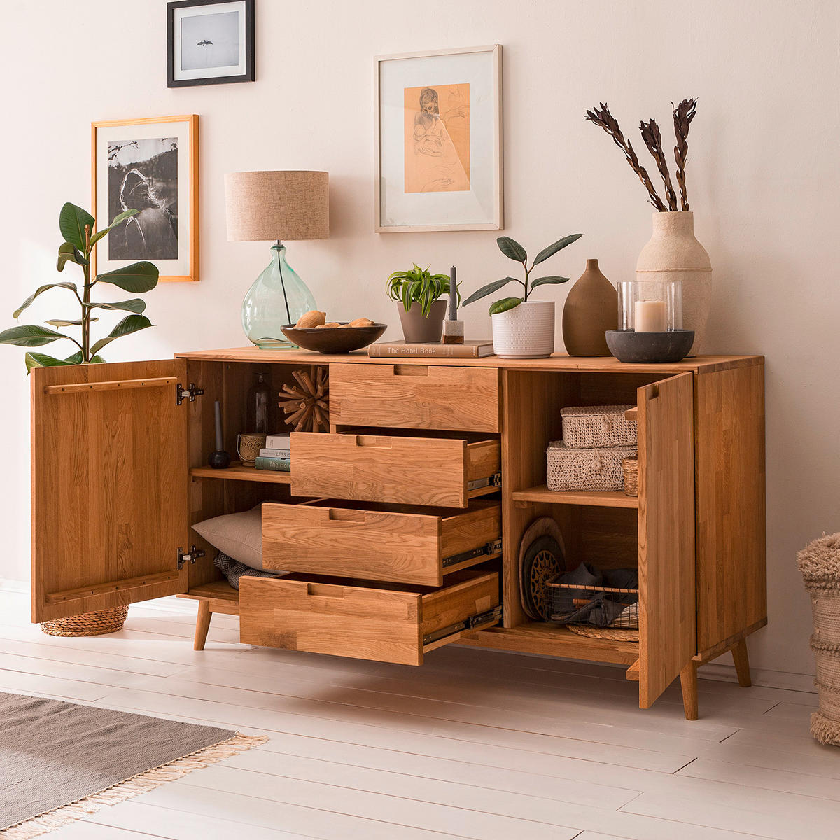 SIDEBOARD Wildeiche  160/89,1/40 cm  - Wildeiche, Natur, Holz (160/89,1/40cm) - home24