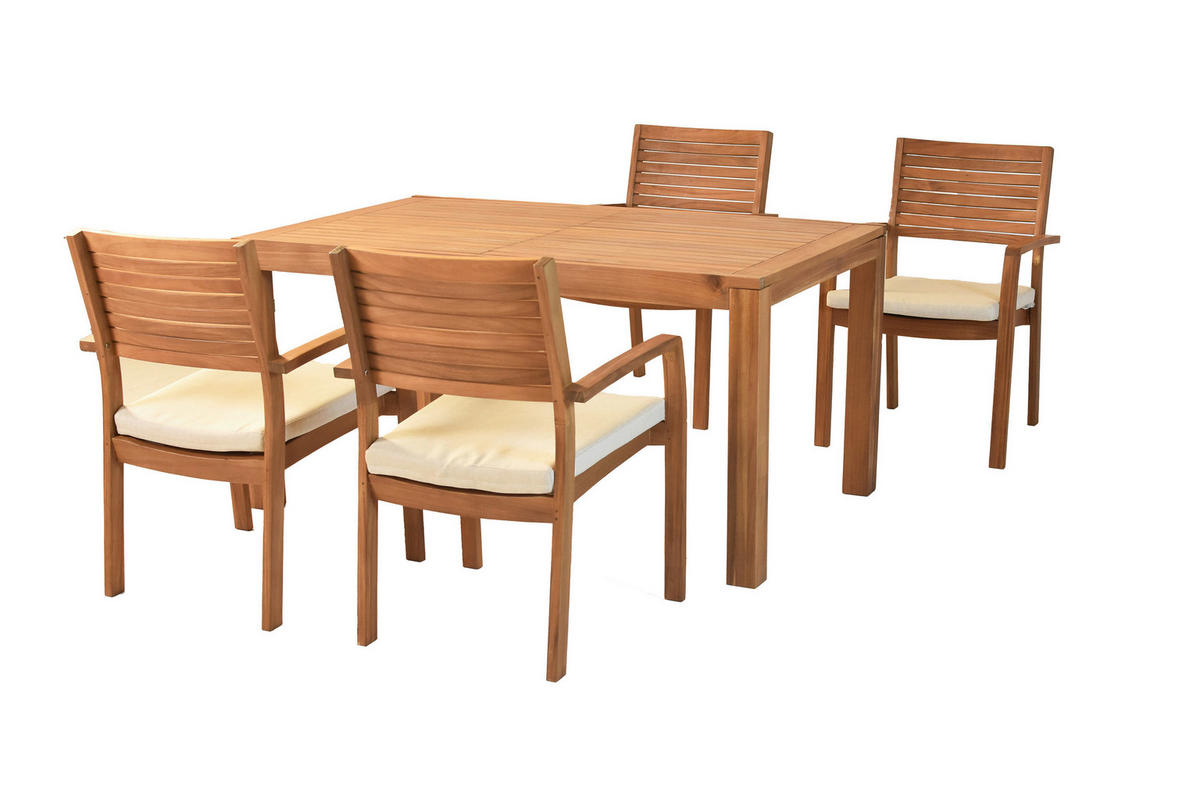 GARTENTISCHGRUPPE  - Beige/Akaziefarben, KONVENTIONELL, Holz/Textil - Gardenson