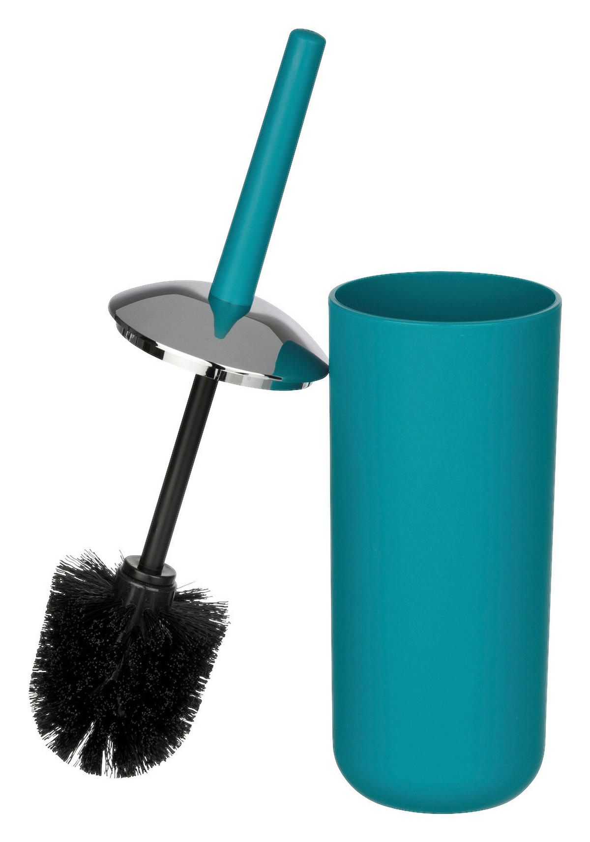WC-BÜRSTENGARNITUR - Silberfarben/Petrol, Basics, Kunststoff (10/37cm) - Wenko
