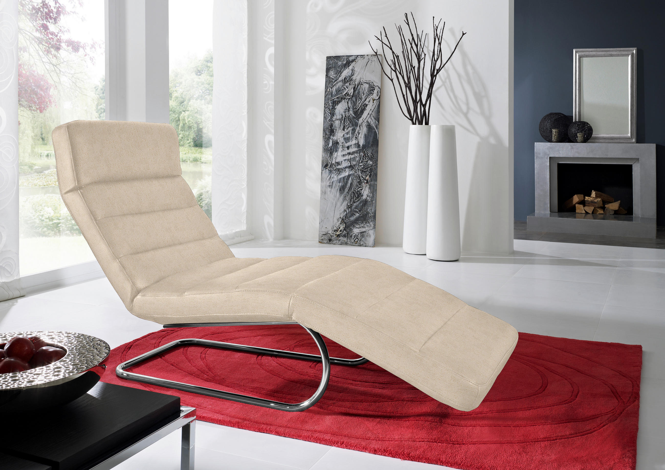 RELAXLIEGE in Mikrofaser Beige  - Chromfarben/Beige, Design, Textil/Metall (65/91/170cm) - Chilliano