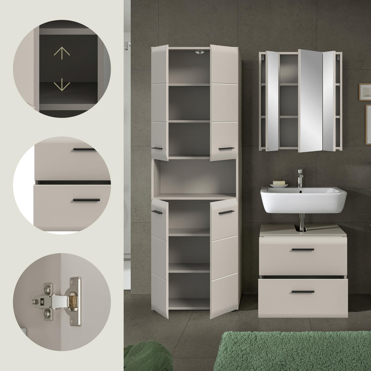 BADRUM 120 cm  - svart/kashmir, Trend, trämaterial/glas (120cm) - MID.YOU