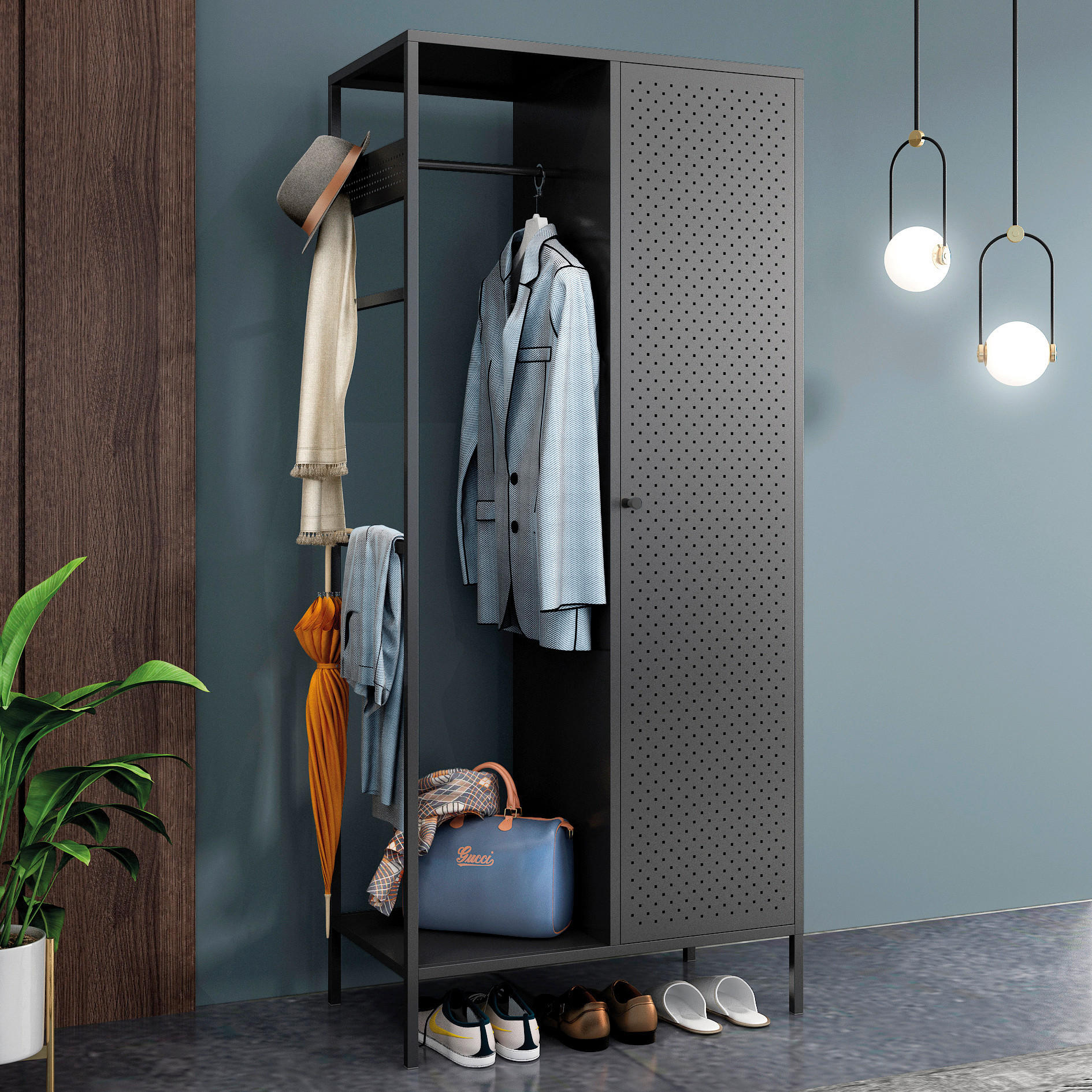 GARDEROBE  in 80/170/45 cm  - Schwarz, Design, Metall (80/170/45cm)