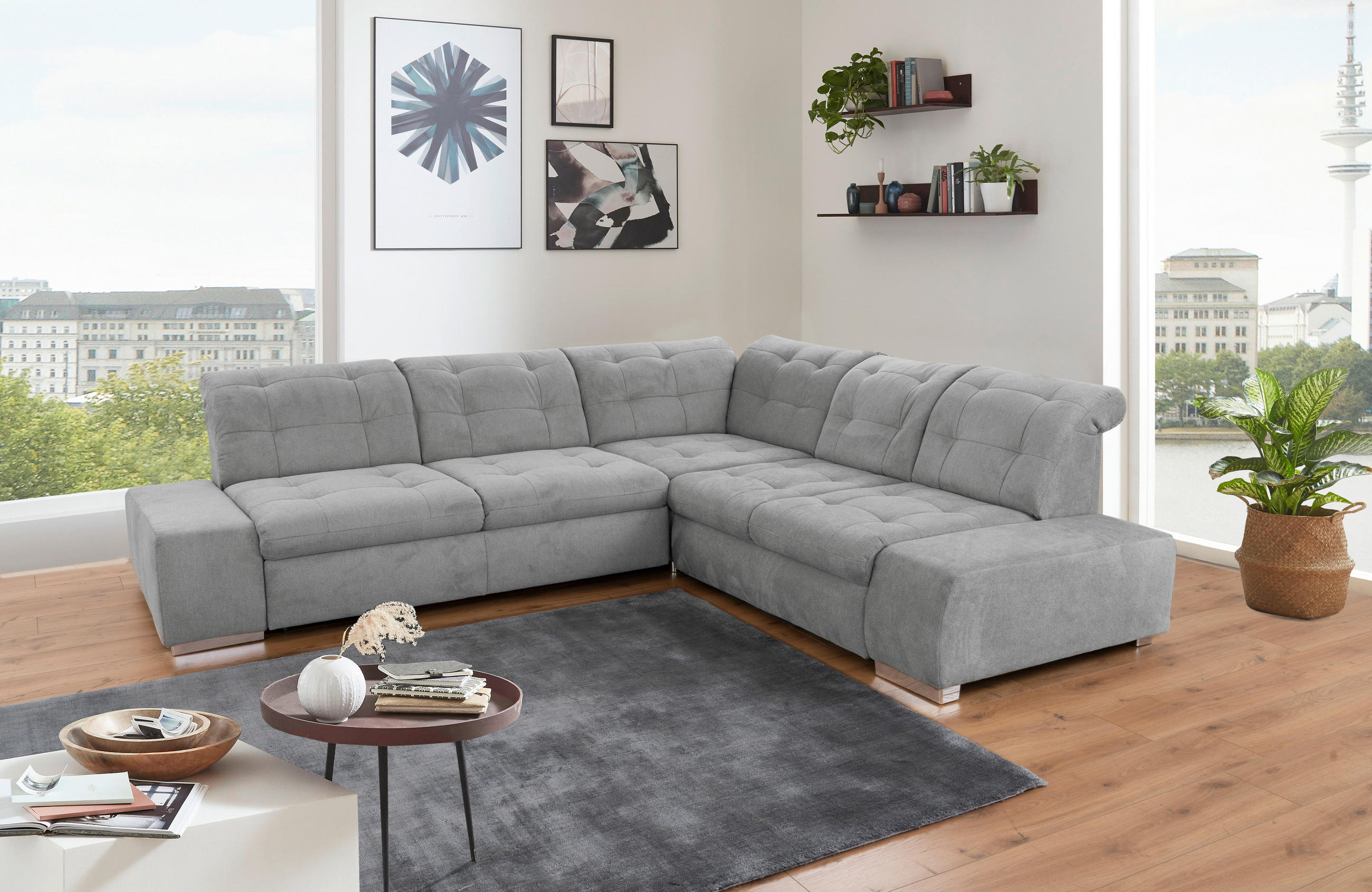 ECKSOFA  in Flachgewebe Grau  - Chromfarben/Grau, MODERN, Kunststoff/Textil (283/254cm) - Sit & More