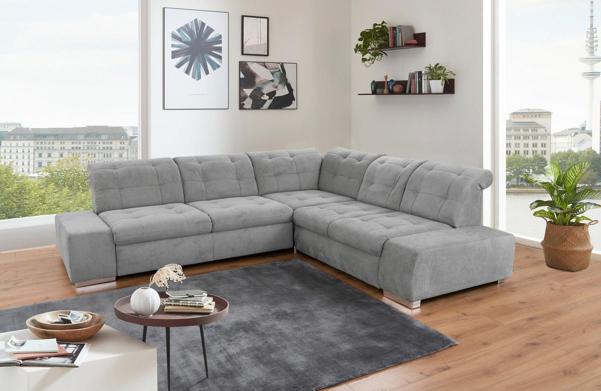 ECKSOFA  in Flachgewebe Grau  - Chromfarben/Grau, MODERN, Kunststoff/Textil (283/254cm) - Sit & More