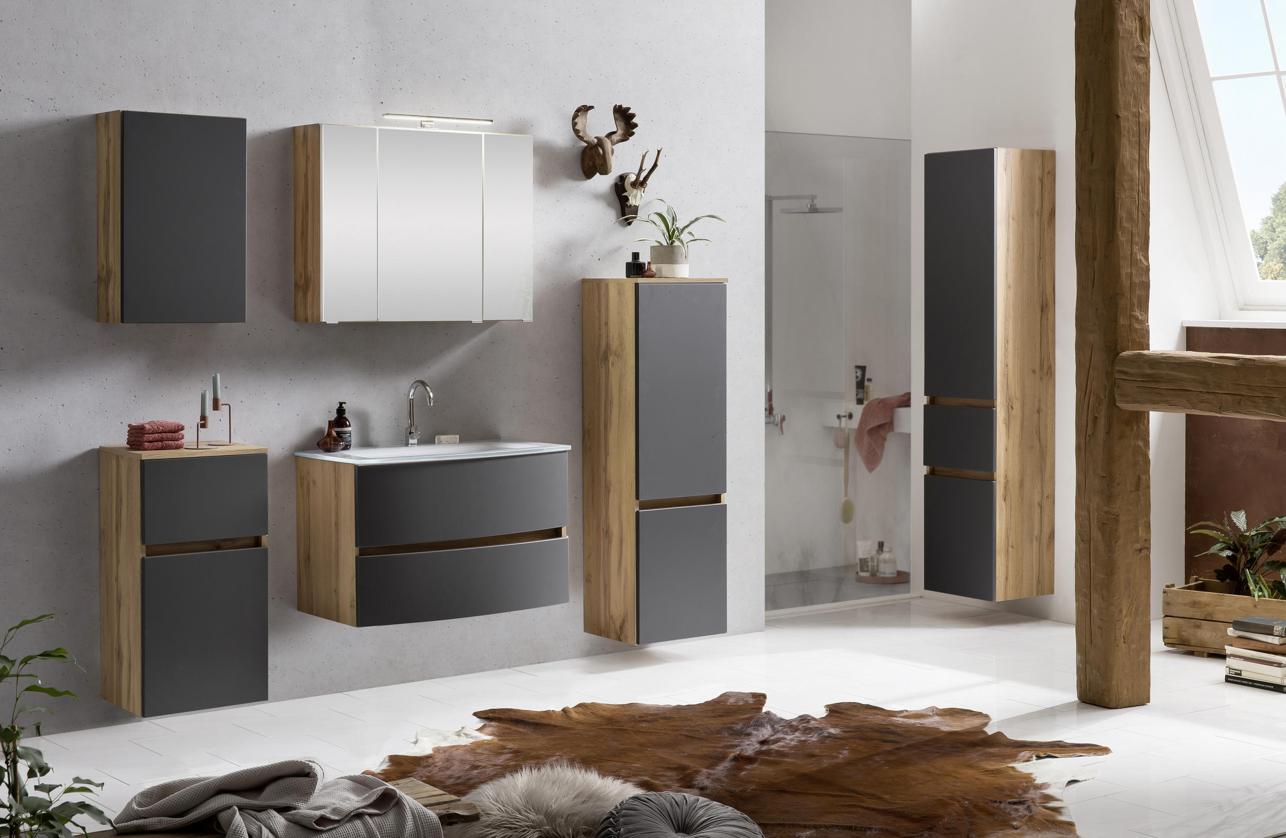 HOCHSCHRANK 40/180/35 cm  - Eichefarben/Silberfarben, Konventionell, Holzwerkstoff/Kunststoff (40/180/35cm) - Held
