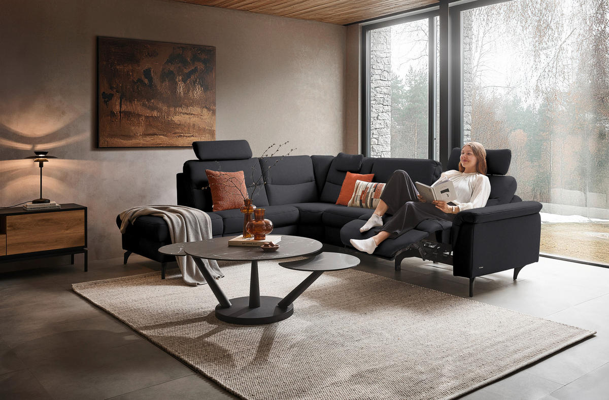 ECKSOFA  in Echtleder Schwarz  249/280 cm  - Anthrazit/Schwarz, Design, Leder/Metall (249/280cm) - Himolla Komfortklass