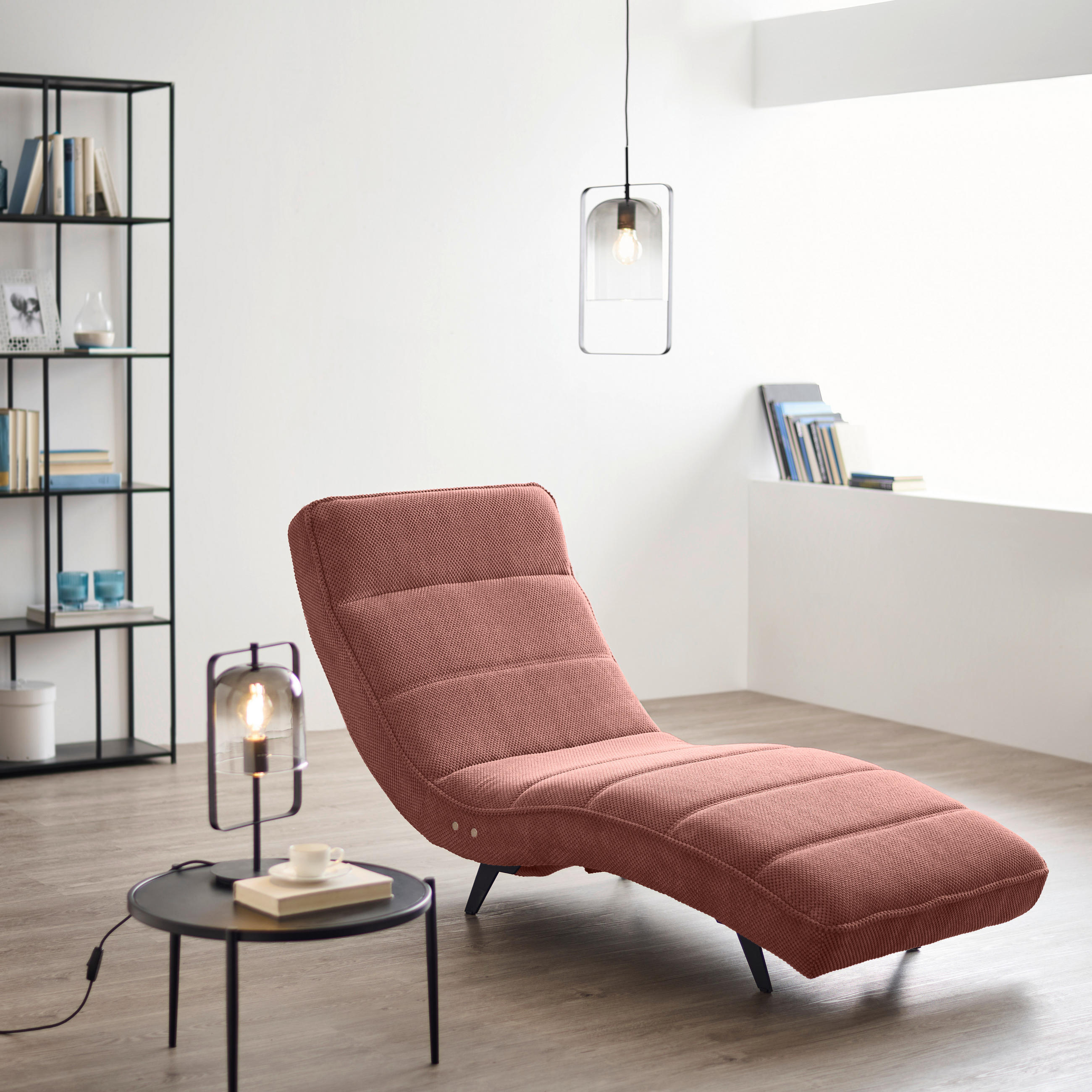 LIGGFÅTÖLJ i vävt tyg gammelrosa  - svart/gammelrosa, Design, metall/textil (75/158-178/58-86cm) - Livetastic