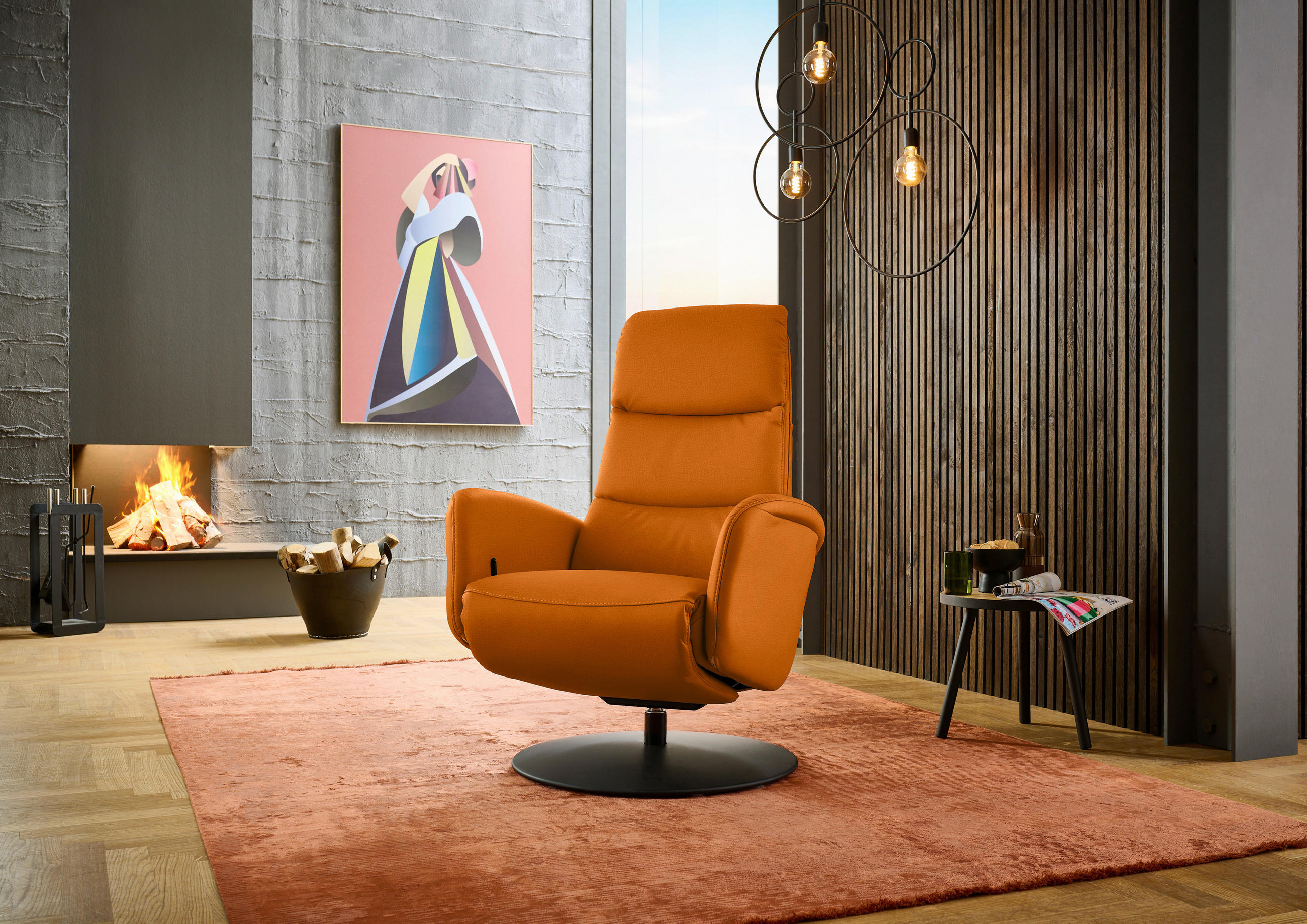 RELAXSESSEL in Leder Orange  - Schwarz/Orange, Design, Leder/Metall (76/108/86cm) - Dieter Knoll
