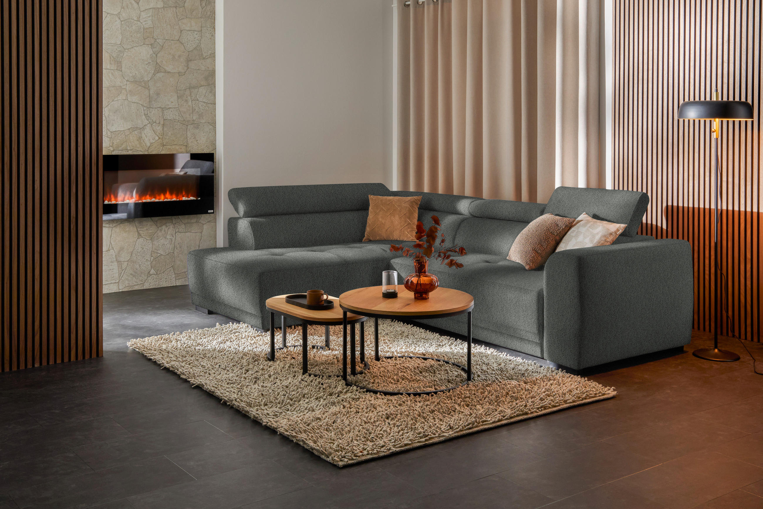 ECKSOFA in Struktur Grau  - Schwarz/Grau, Design, Kunststoff/Textil (205/284cm) - MID.YOU