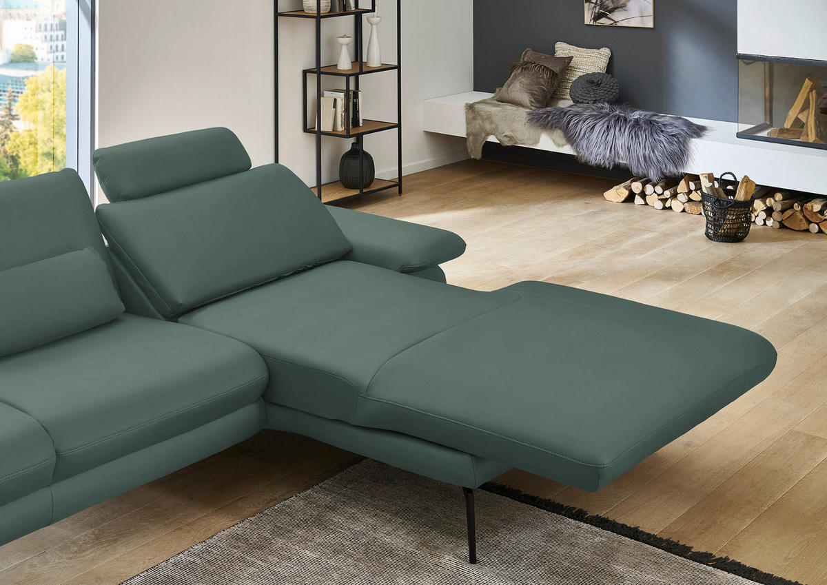 ECKSOFA in Echtleder Opal  310/180 cm  - Opal/Schwarz, Design, Leder/Metall (310/180cm) - Dieter Knoll