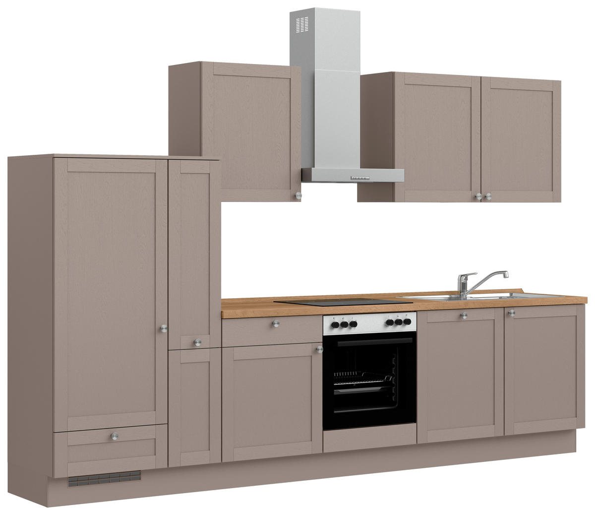 KÜCHENBLOCK Frame 330 cm  in Eichefarben, Beigebraun  - Edelstahlfarben/Eichefarben, MODERN, Holzwerkstoff/Metall (330cm) - Nobilia