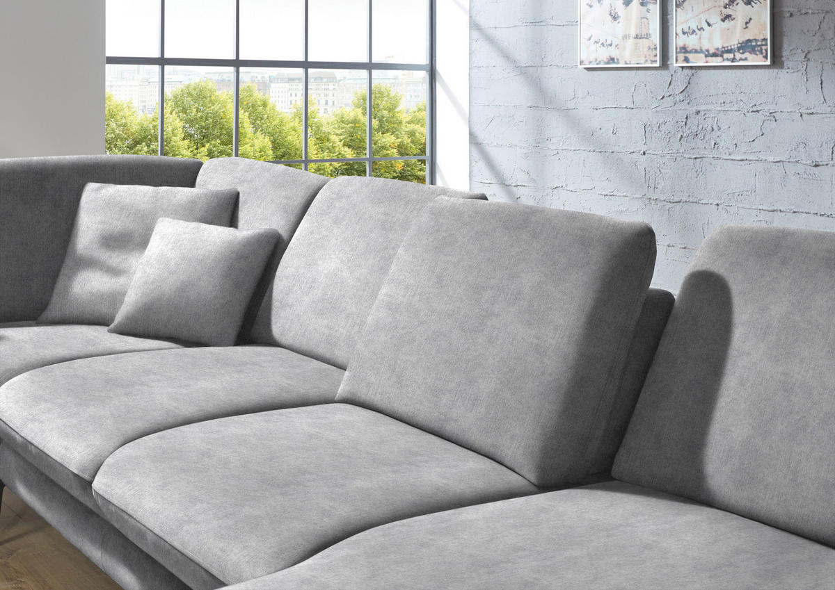 WOHNLANDSCHAFT in Velours Hellgrau  - Hellgrau/Schwarz, Design, Textil/Metall (208/344/180cm) - Dieter Knoll