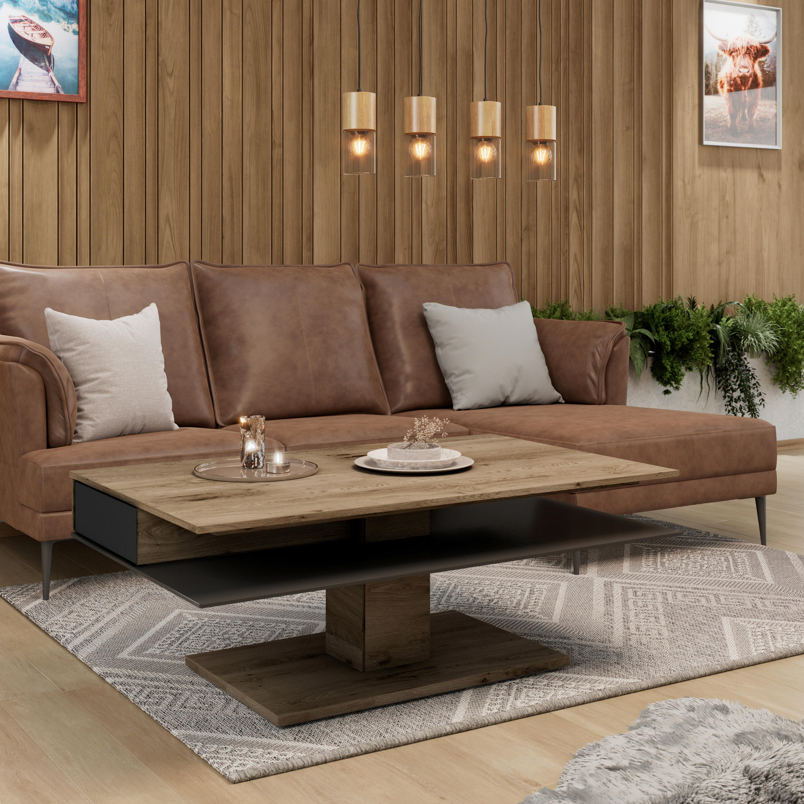COUCHTISCH in Holz, Glas 120/75/46 cm  - Eichefarben/Anthrazit, Design, Glas/Holz (120/75/46cm) - Voglauer