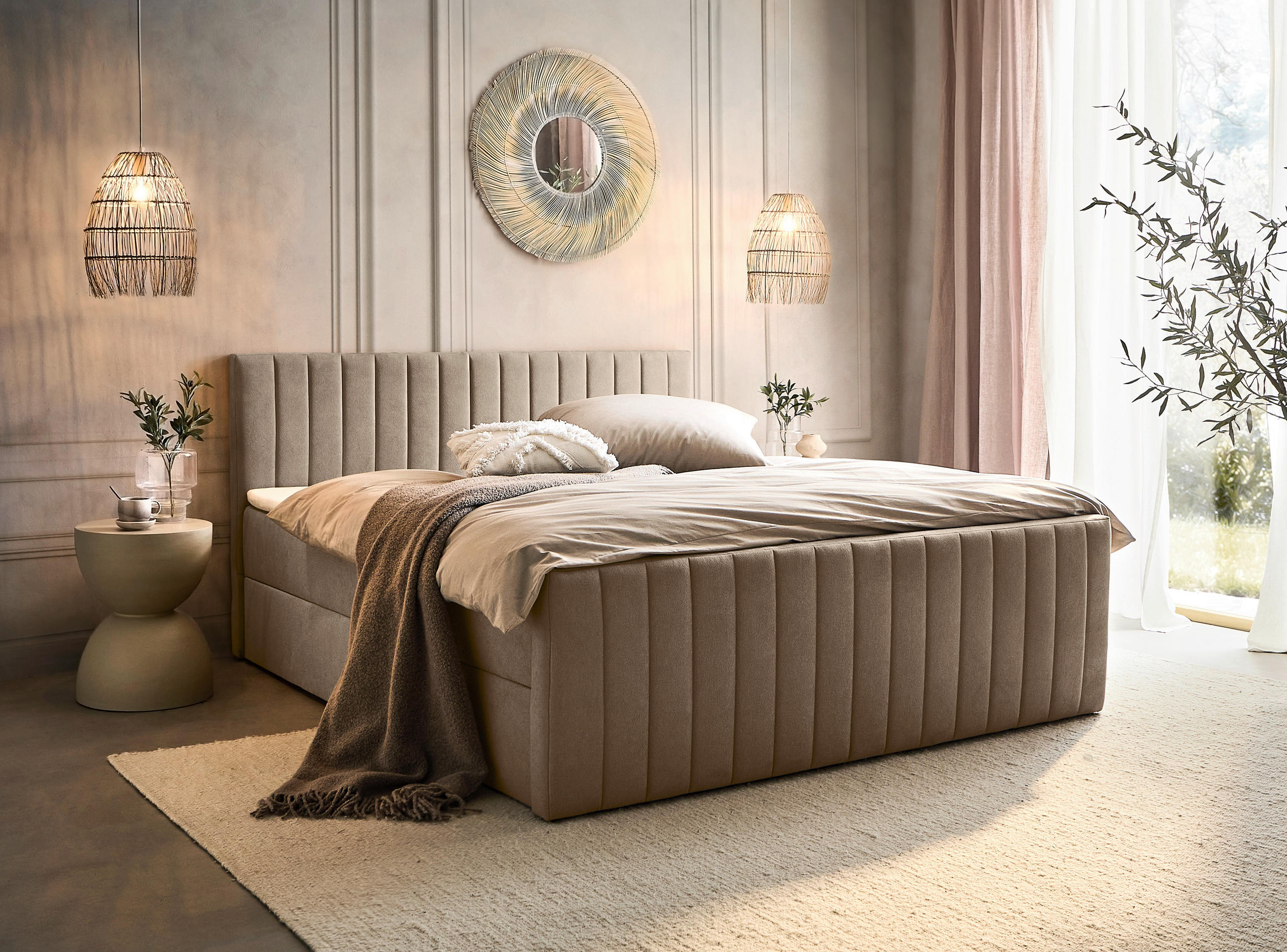 BOXBETT 140/200 cm,  in Taupe,  {item.attr('349-543‘),[, ]}{item.attr('328-587‘),[ ]} - Taupe/Schwarz, KONVENTIONELL, Kunststoff/Textil (140/200cm) - Boxxx