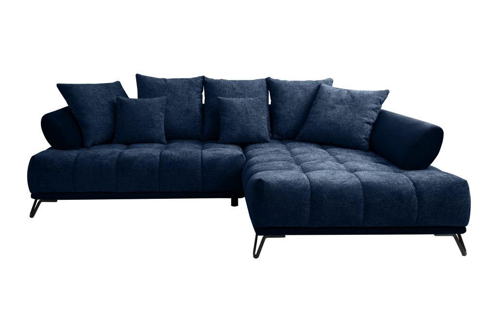 ECKSOFA in Chenille Dunkelblau  - Schwarz/Dunkelblau, Modern, Textil/Metall (262/184cm) - MID.YOU