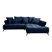 ECKSOFA in Chenille Dunkelblau  - Schwarz/Dunkelblau, Modern, Textil/Metall (262/184cm) - MID.YOU