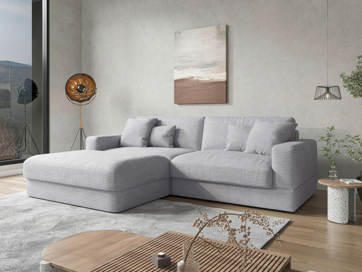 ECKSOFA FABIO E Silberfarben Cord  - Silberfarben/Schwarz, MODERN, Kunststoff/Textil (196/264cm) - Sit & More