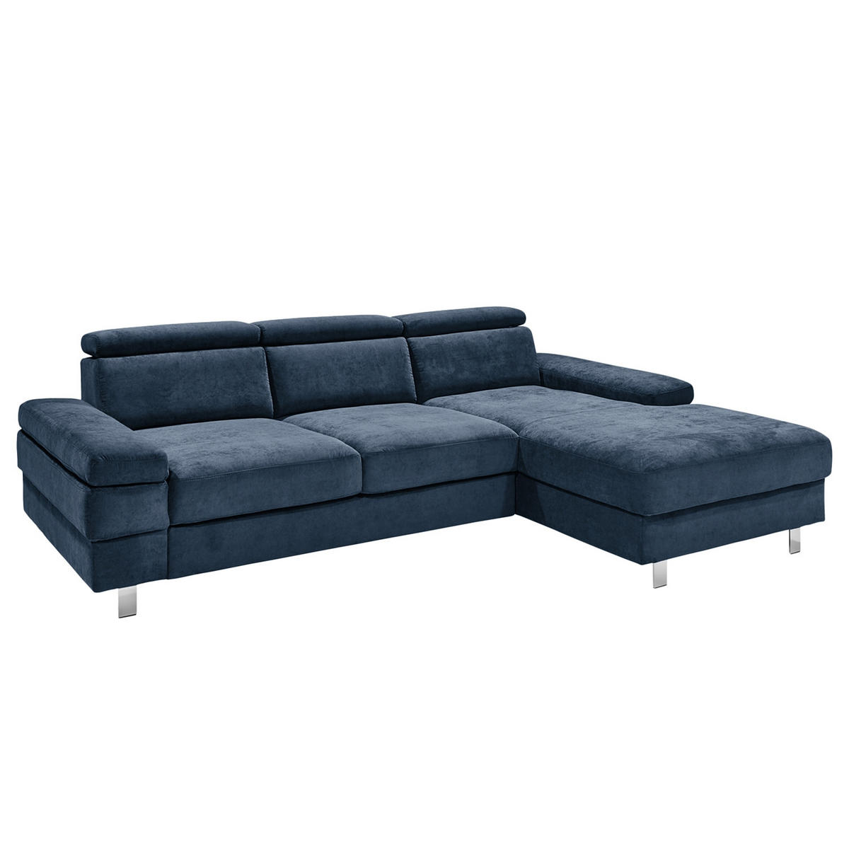 ECKSOFA in Webstoff Dunkelblau  - Silberfarben/Dunkelblau, Konventionell, Textil/Metall (182/82/260cm) - Trendmanufaktur