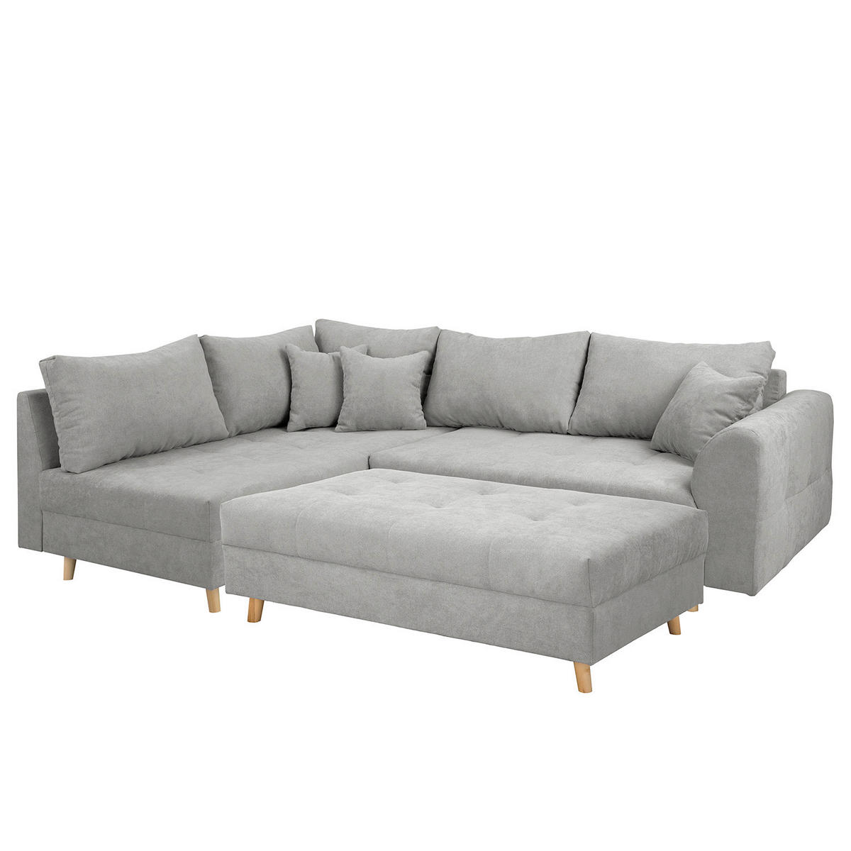 ECKSOFA inkl. Hocker Ariella Grau Mikrofaser Rückenkissen, Hocker  - Naturfarben/Grau, Design, Holz/Textil (161/231cm) - Livetastic