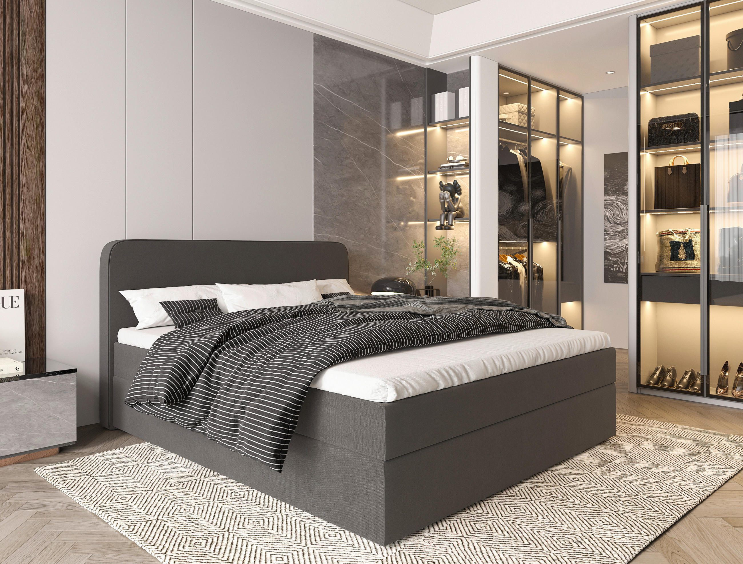POSTELJA Z VZMETNICO 180 cm x 200 cm , tekstil antracit - črna/naravne barve, Moderno, umetna masa/tekstil (180/200cm) - MID.YOU