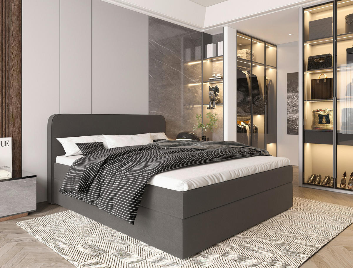 BOXBETT 180/200 cm  in Anthrazit  - Anthrazit/Schwarz, Modern, Holz/Kunststoff (180/200cm) - MID.YOU