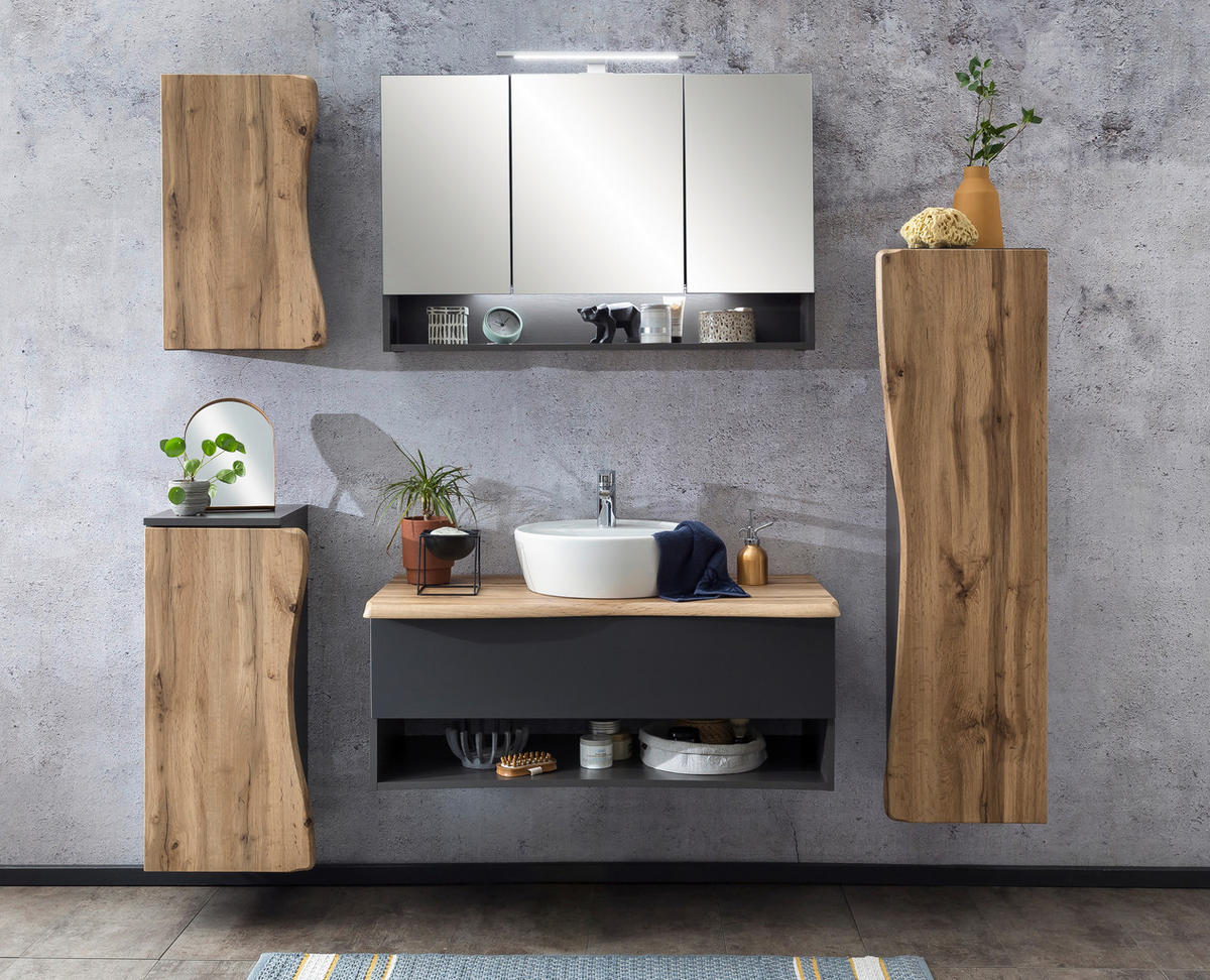 WASCHTISCHKOMBI 101 cm  - Graphitfarben/Grau, Natur, Holzwerkstoff (101cm) - Xora