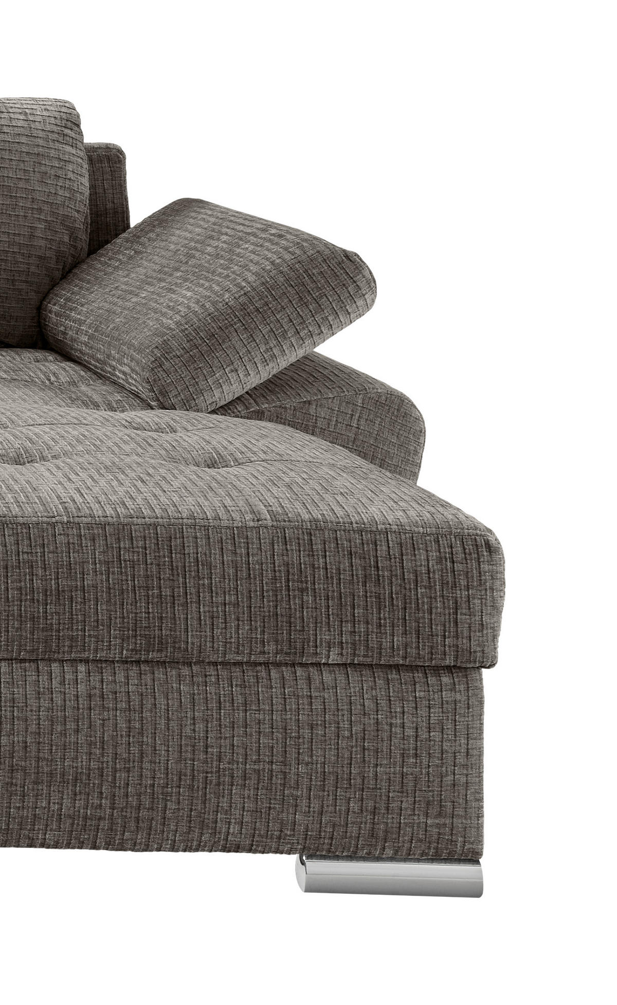 Wohnlandschaft in Mikrofaser Graubraun  - Chromfarben/Graubraun, KONVENTIONELL, Textil (219/305/157cm) - Livetastic