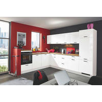 ECKKÜCHE 245/305 cm  in Eichefarben, Weiß Hochglanz  - Weiß Hochglanz/Eichefarben, KONVENTIONELL, Holzwerkstoff/Metall (245/305cm) - Burger