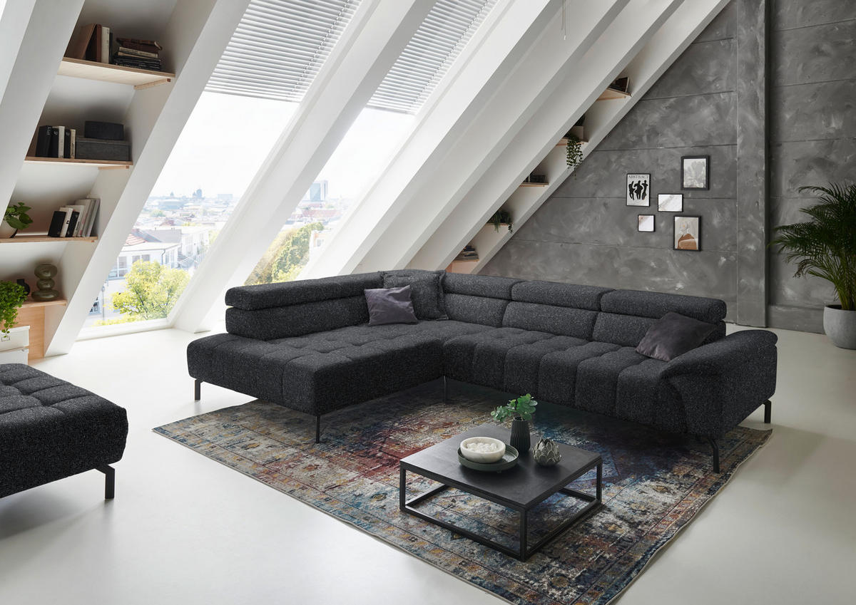 ECKSOFA in Chenille Anthrazit  - Anthrazit/Schwarz, Design, Textil/Metall (222/323cm) - Beldomo Style