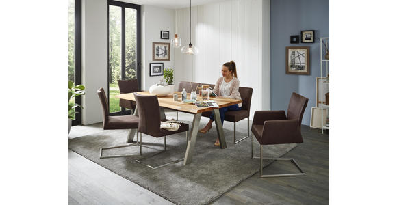 ESSTISCH Eiche massiv rechteckig Edelstahlfarben, Eichefarben - Edelstahlfarben/Eichefarben, Design, Holz/Metall (140/90/77cm) - Dieter Knoll