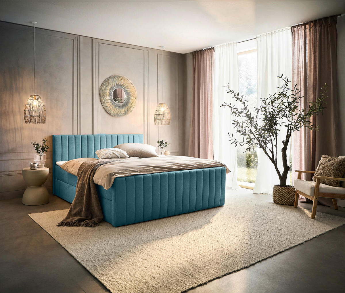 BOXBETT 180/200 cm  in Hellblau  - Schwarz/Hellblau, KONVENTIONELL, Kunststoff/Textil (180/200cm) - Boxxx