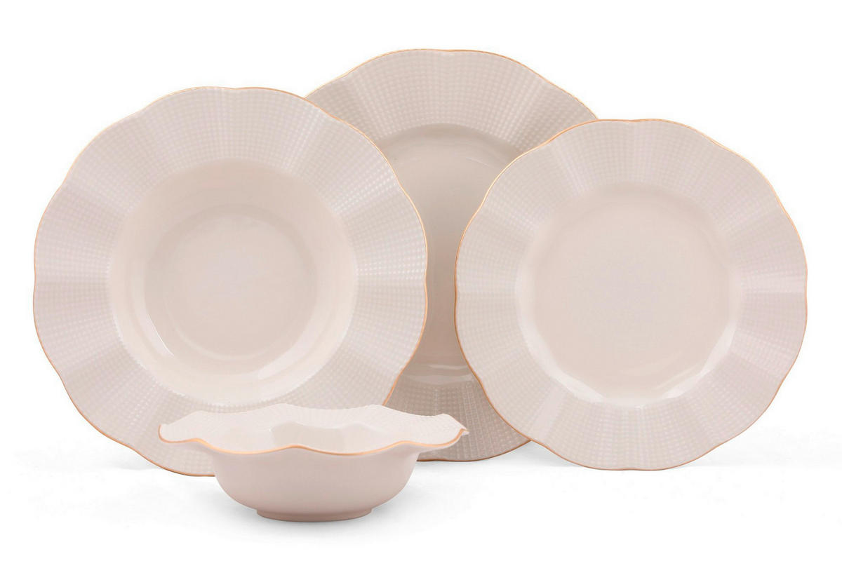 KOMBINOVANÁ SOUPRAVA, 24dílné, porcelán - krémová/barvy zlata, Basics, keramika